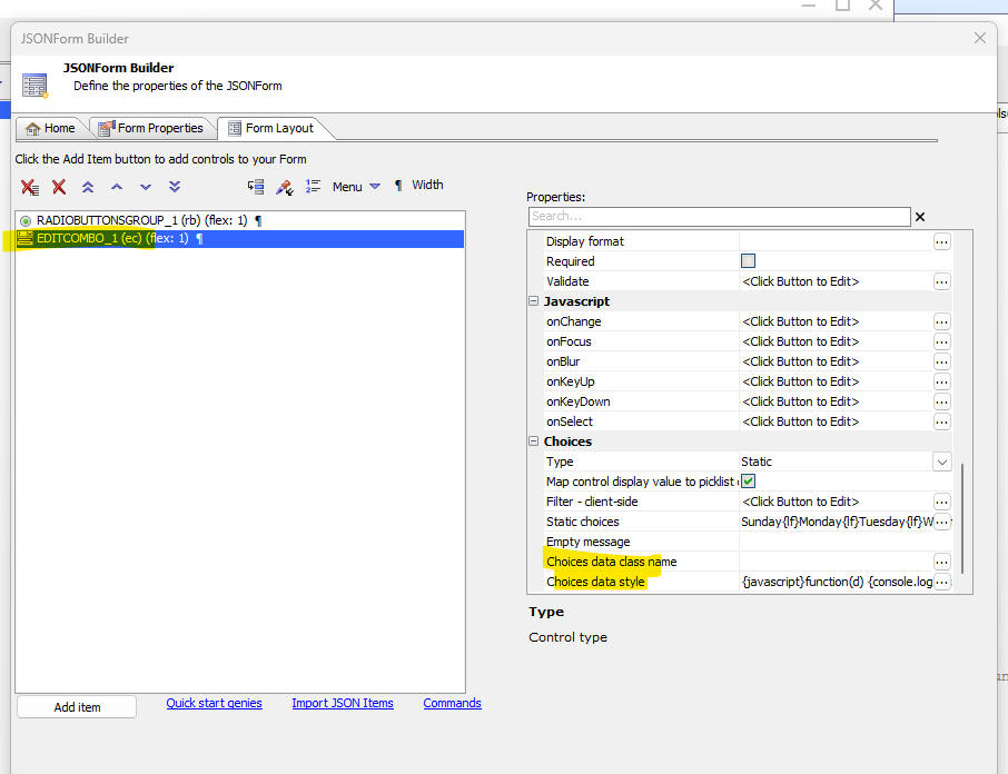 A picklist showing styled choices based on data values.